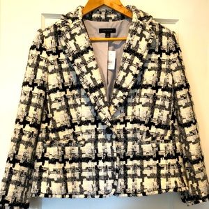 NWT Ann Taylor Plaid Jacket Ivory Black Gray Silver